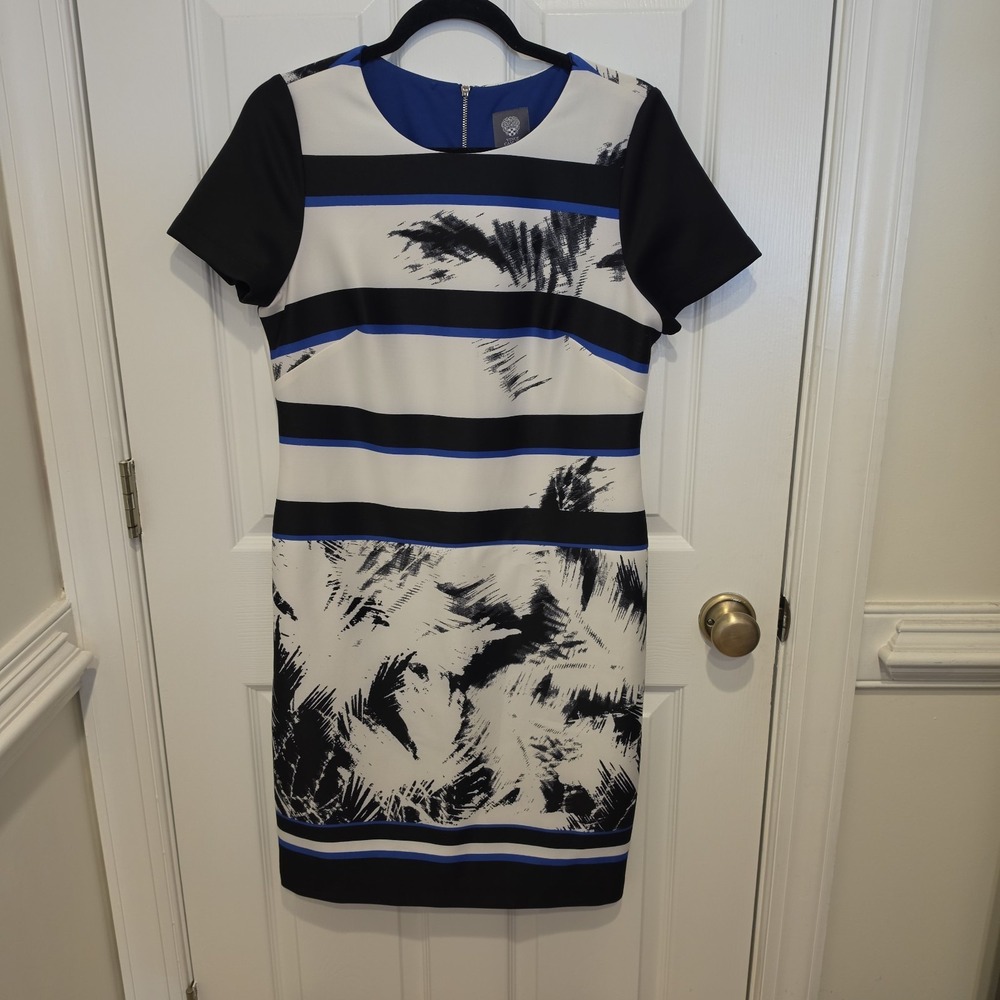 Vince Camuto Blue White Black Dress Gold Zipper Lined Size Large? No Size Tag